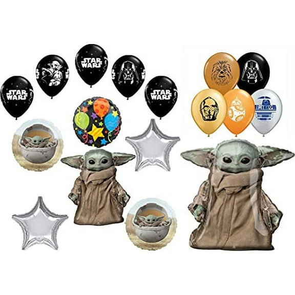 Star Wars Mandalorian Birthday Party Supplies Baby Yoda Airwalker Buddy 17 pc Balloon Bouquet Decorations