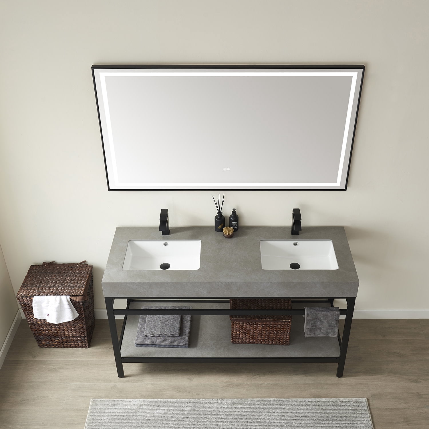 Miseno 702560M-BG-WK Funes 60" Free Standing Double Basin Vanity Set - Brushed Gold / Gray