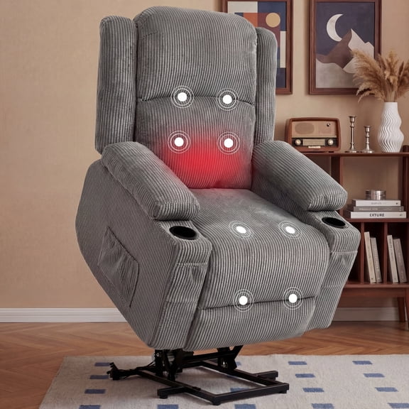 IKAKOS Power Lift Recliner Chair with Massage and Heat, 400 lbs Heavy Duty, Grey
