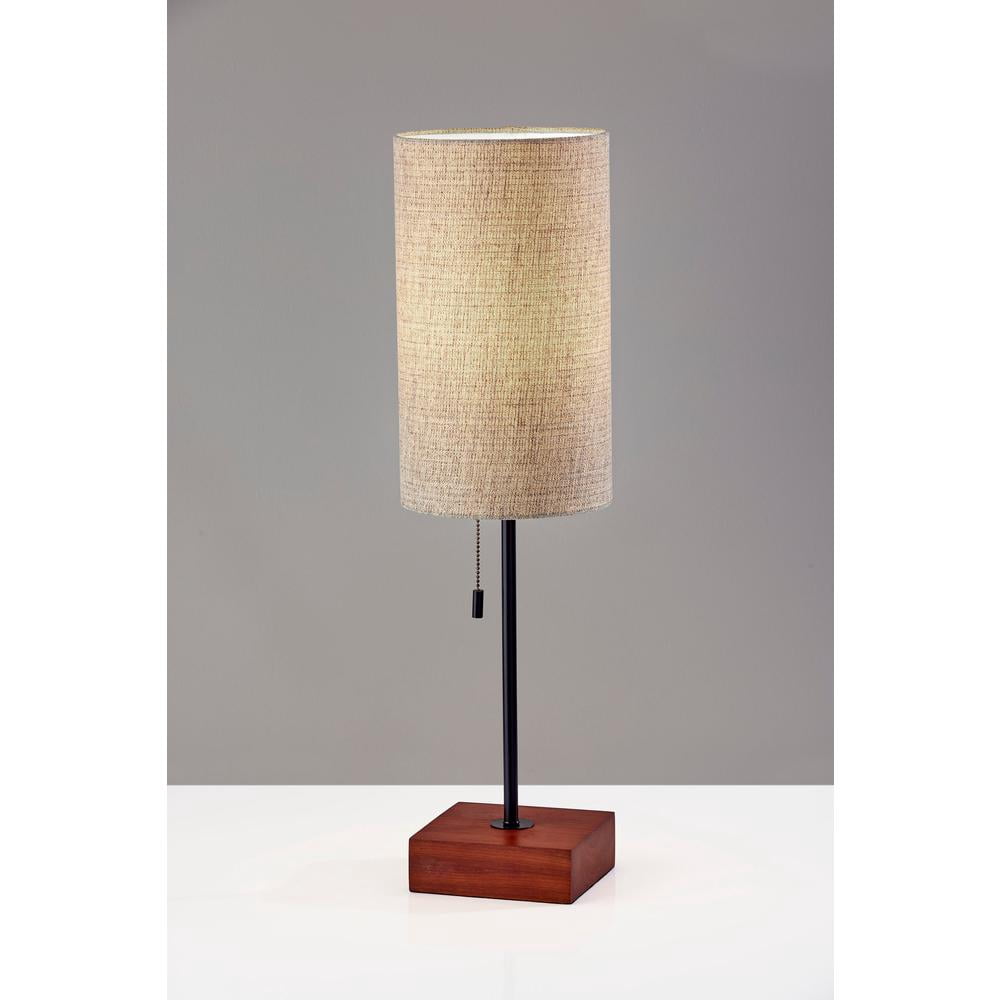 Adesso Trudy Table Lamp, Black, Wood Base, Beige/Brown Textured Fabric Shade