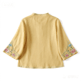 thumbnail image 4 of Womens Shirts Cotton Linen 3/4 Sleeve Embroidered Chinese Traditional Mandarin Collar Button Blouse Summer Trendy Tops Yellow XL, 4 of 4