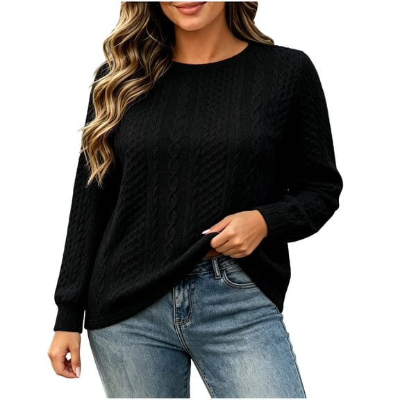 LUVDA Women's Cable Knit Pullover Sweater Crew Neck Loose Fit Long Sleeve Fall Winter Top
