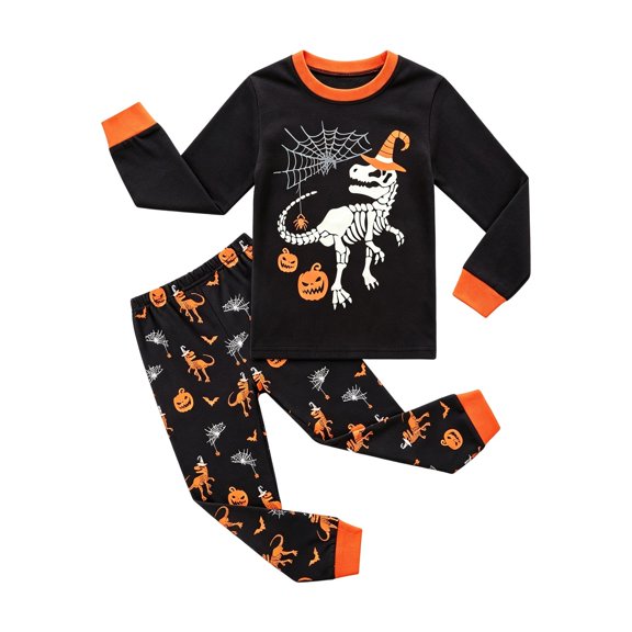 Outfits for Girls Halloween Graphic Print Long Sleeve Crew Neck Top And Cuffed Trousers 2 Piece Loungewear Girls' Clothing Sets 2 Years-3 Years