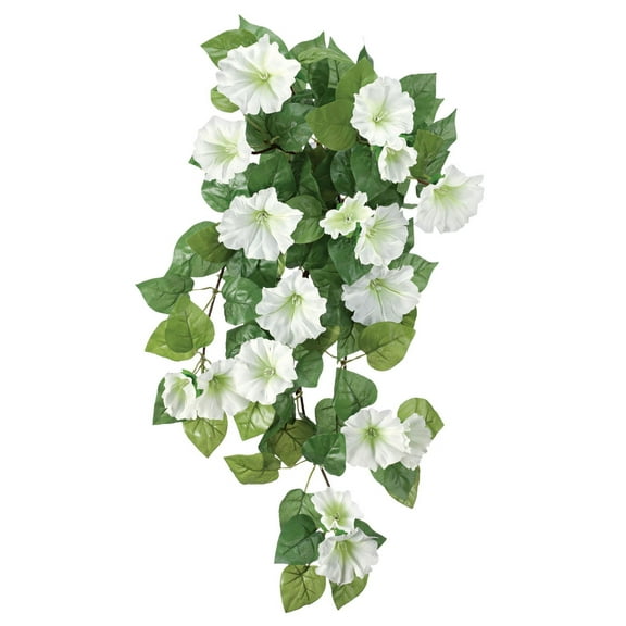 OakRidge Artificial Petunia Hanging Stem – White, 25” Long – Faux Floral Home Décor for Indoor/Outdoor Use