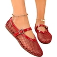 thumbnail image 4 of HTHLVMD Breathable Ballet Shoes, Buckle Strap Loafers, Women's Mesh Mary Jane Flats Breathable Woven Ballet Shoes Casual Buckle Strap Pointed Toe Dress Shoes Lightweight Loafers, Red 6, 4 of 5