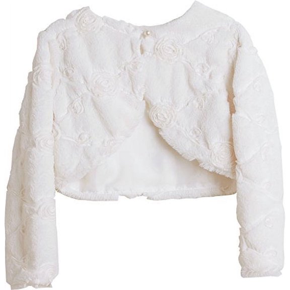 Big Girls' Faux Fur Rose Design Flower Girl Bolero Sweater Jacket Cover Ivory 8 (SC3K6)