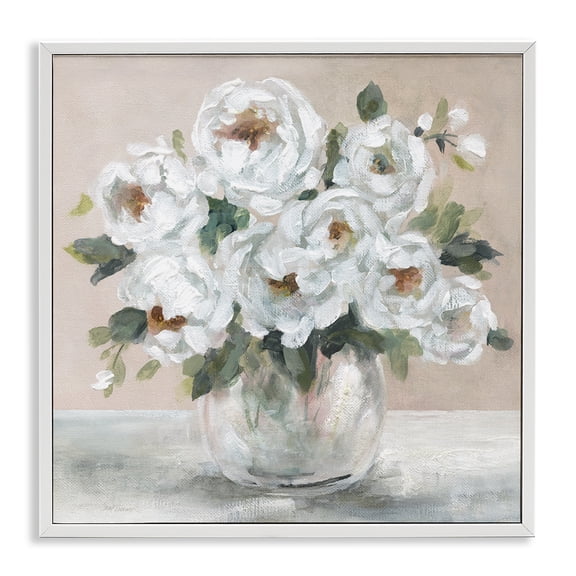 Stupell Industries Shabby Chic White Peony Bouquet White Framed Giclee Art, 17 x 17, by Carol Robinson