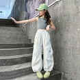 thumbnail image 2 of CHENge Teen Girl Cargo High Elastic Waisted Lounge Pants Loose&oversized Back To School Clothes,White 9-10 Years, 2 of 5