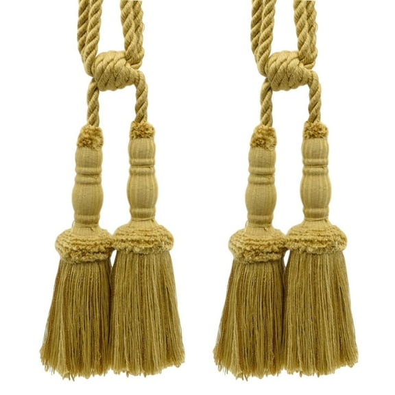 DECOPRO Vintage Curtain & Drapery Tassel Tieback with Chenille Accent, Tassel Length 8" (20cm), Spread 29" (73.5cm) # TBC82, Antique Gold #C4 (Dark Yellow Gold) Set of 2