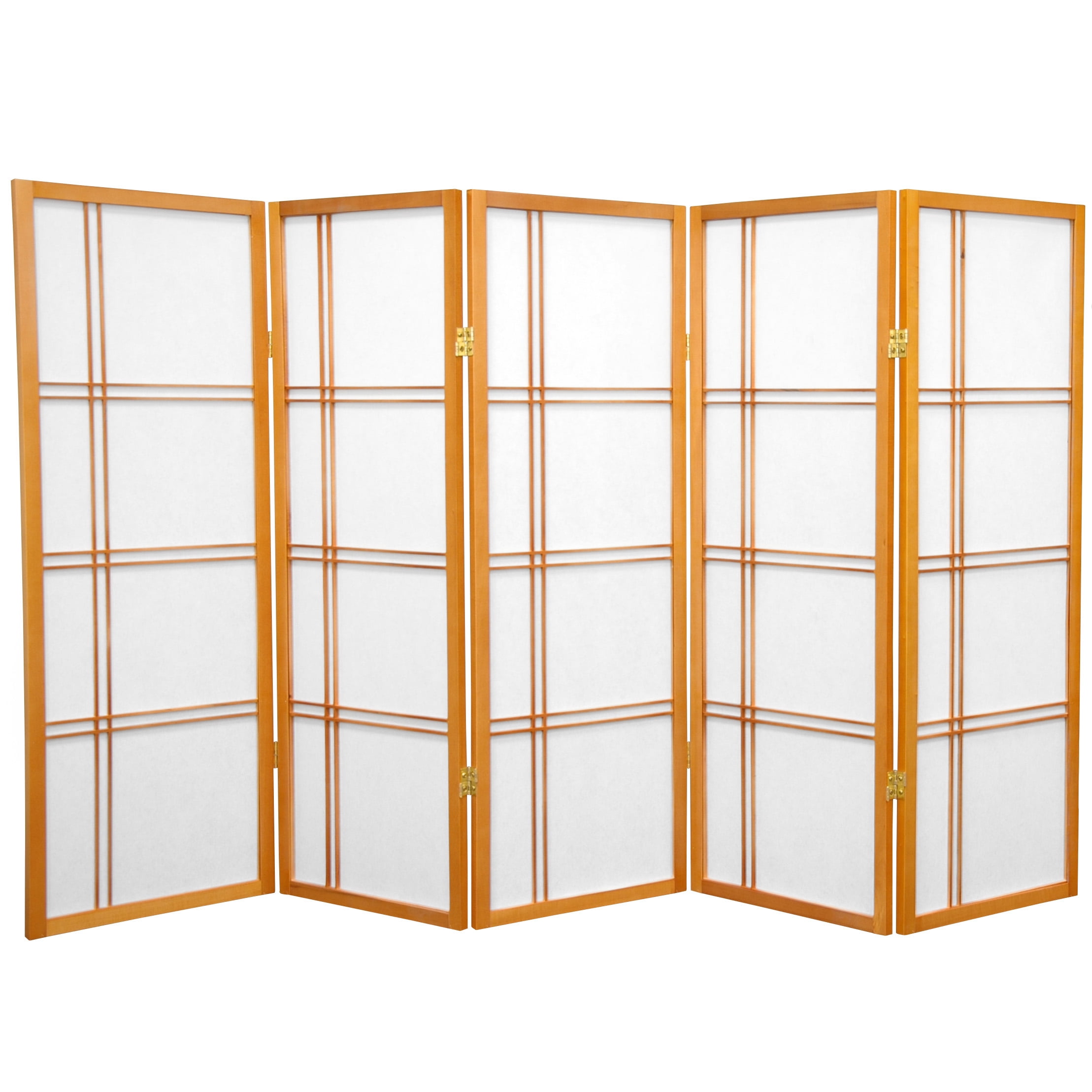 4 ft. Tall Japanese Design Double Cross Lattice Screen - Honey - 5 Panels