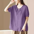thumbnail image 4 of Akafmk Plus Size Womens Tops,Blouses for Women Summer Tops,Short Sleeve Tops Solid Color Loose Fitting Round Neck Linen Blouses Tunic Tops, 4 of 4