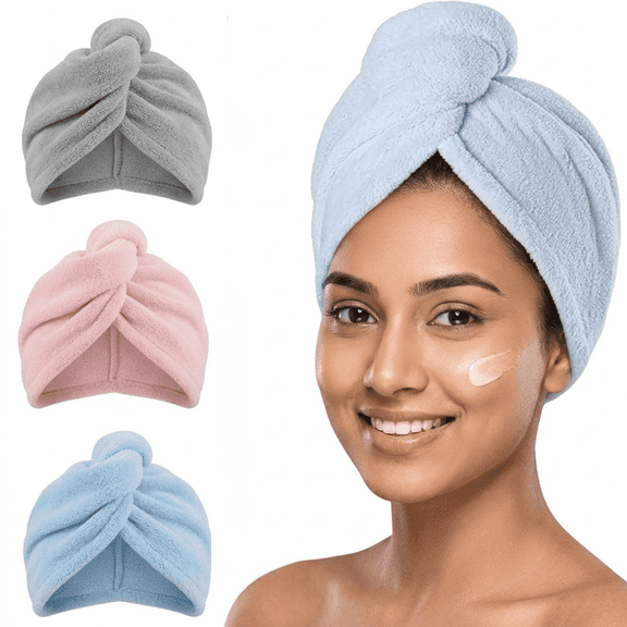 3-Pack Microfiber Hair Turban Towels Women Quick Dry Twist Anti-Frizz Curly Long Hair by Towel Oasis