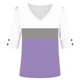 thumbnail image 5 of Lmnyox V Neck Shirt Womens Casual Fashion Short Sleeve Print T Shirt Color Block Trendy Loose Blouses Summer Tops, 5 of 7