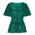 thumbnail image 3 of Mittory Women's Elegant Sequin Tops V Neck Tie Front Short Bell Sleeve Shirts Peplum Tops Blouse, 3 of 5