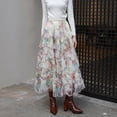 thumbnail image 2 of Women Floral Print Long Skirt Elastic High Waist Skirt irregular hem Mesh Skirt Pleated Dress Elegant Streetwear Tulle Skirt, 2 of 7