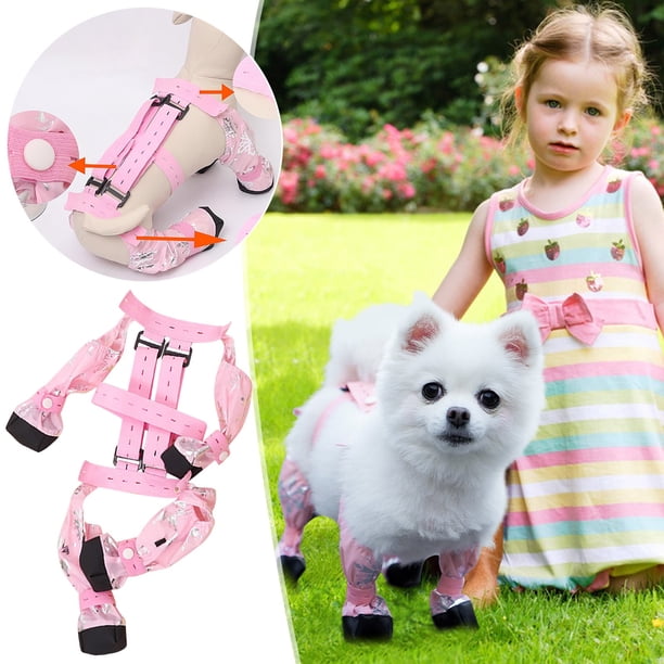 Botas para perro (1 unidad), protectores de patas conectados, cobertura ajustable de las patas, suela antideslizante, calzado seguro para mascotas para paseos al aire libre (rosa)