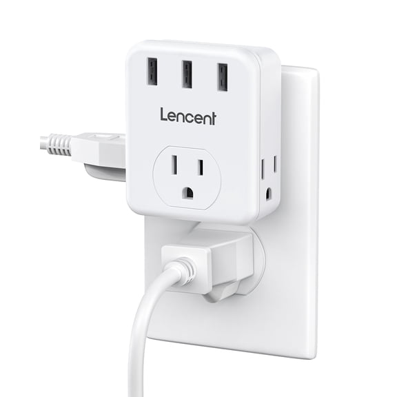LENCENT usb plug outlet adapter in wall charger,2 to 3 Prong adapter Wall Outlet Extender with 3 USB ports, Multi power outlet splitter for home