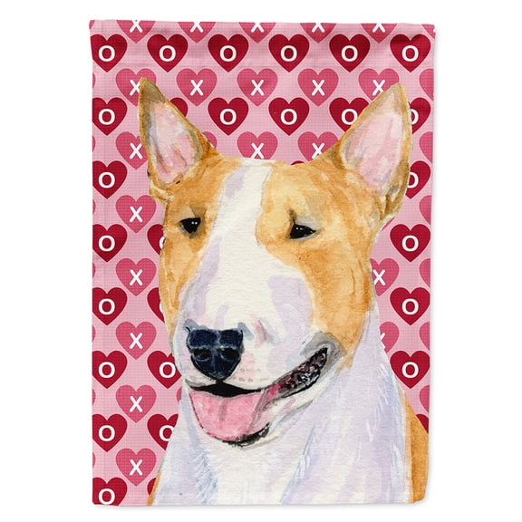 Bull Terrier Hearts Love and Valentine's Day Portrait Flag Canvas House Size