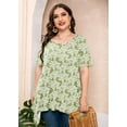 thumbnail image 5 of SHOWMALL Plus Size Tunic Tops for Women Clothes Short Sleeve Green Roses 3X Summer Blouse Swing Tee Crewneck Clothing Flowy Shirt for Leggings, 5 of 7