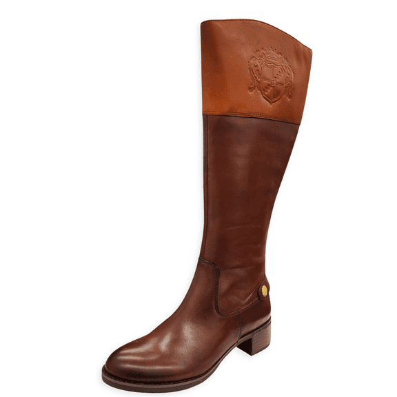 Franco Sarto Chipper Brown Leather/Banana Wide Calf Riding Flat Comfort Boots (Brown/Banana, 5.5)