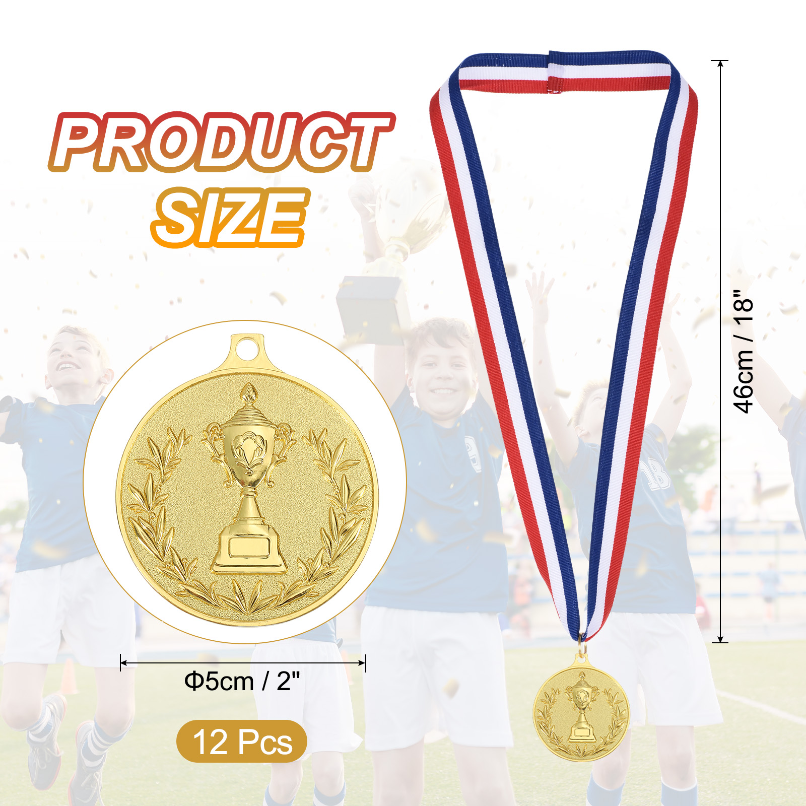 Uxcell Gold Award Medals, Winner Medals with Neck Ribbon Trophy Style for Team Sports Games Competitions Gold
