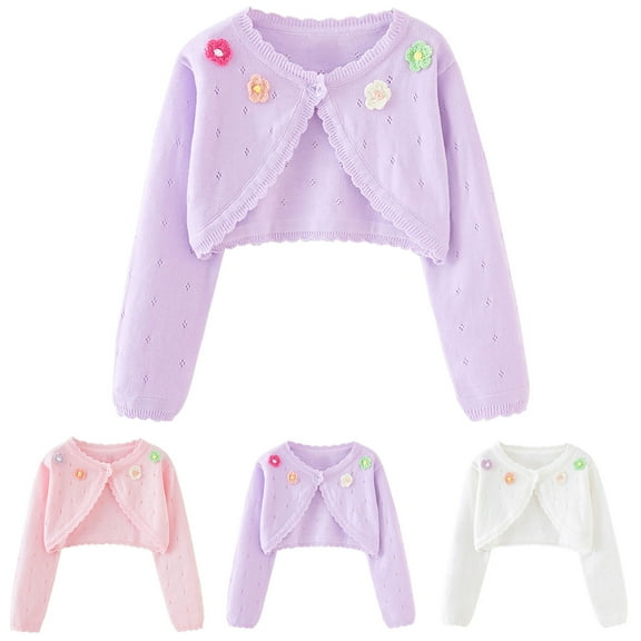 Brondbend toddler Girls Cardigan Kids Knitted Sweater Crewneck Long Sleeved Cute Print Cotton Coat Open Front Button Casual Jacket Loose Fall Breathable Outerwear,Pink