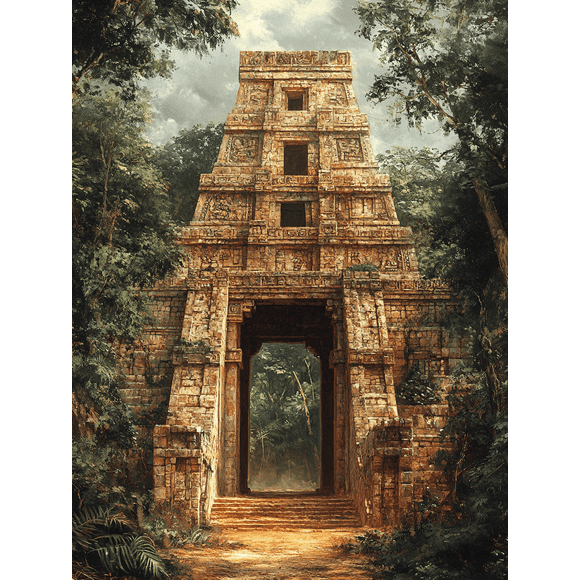 Ancient Mayan Jungle Temple Canvas Print/Wall Art, Suitable for Living Room, Office, Hallway, and Study Decor.
