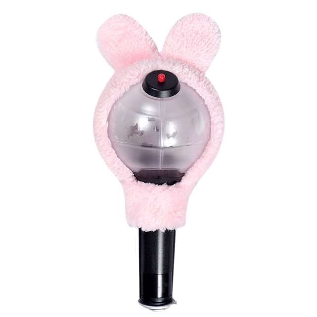 kpop bangtan boys light stick cubierta de cabeza de felpa diadema lightstick cubierta de cabeza Rosa; vista frontal centrada de una funda de felpa con orejas sobre un lightstick transparente de BTS, textura suave de algodón PP y abertura inferior para insertar la empuñadura; accesorio para fiestas y fans, también apta para usar como diadema de fotografía casual.