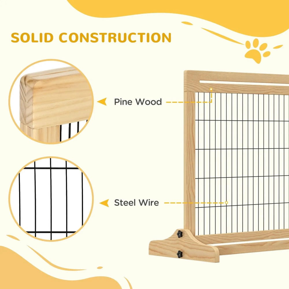 Yardi Yarda 72" W x 27" H Extra Wide Freestanding Pet Gate with Adjustable Length Dog, Cat, Barrier for House, Doorway, Hallway, Natural