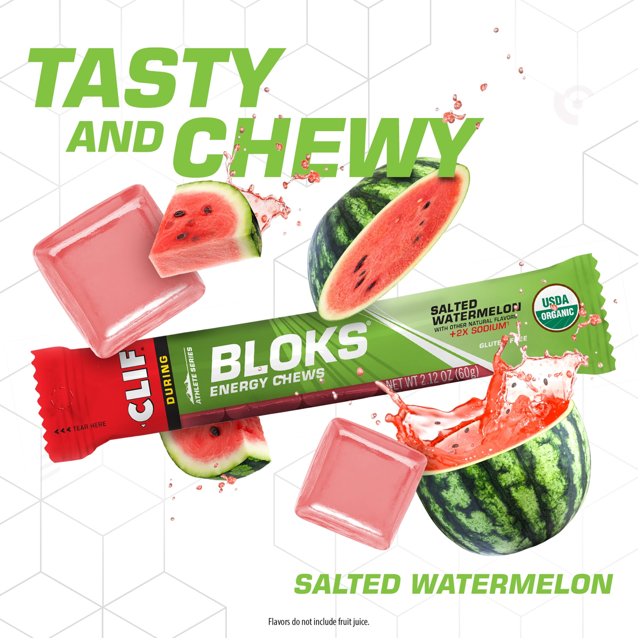 CLIF BLOKS Salted Watermelon Flavor with 2X Sodium Plant Based Energy Chews, 1ct