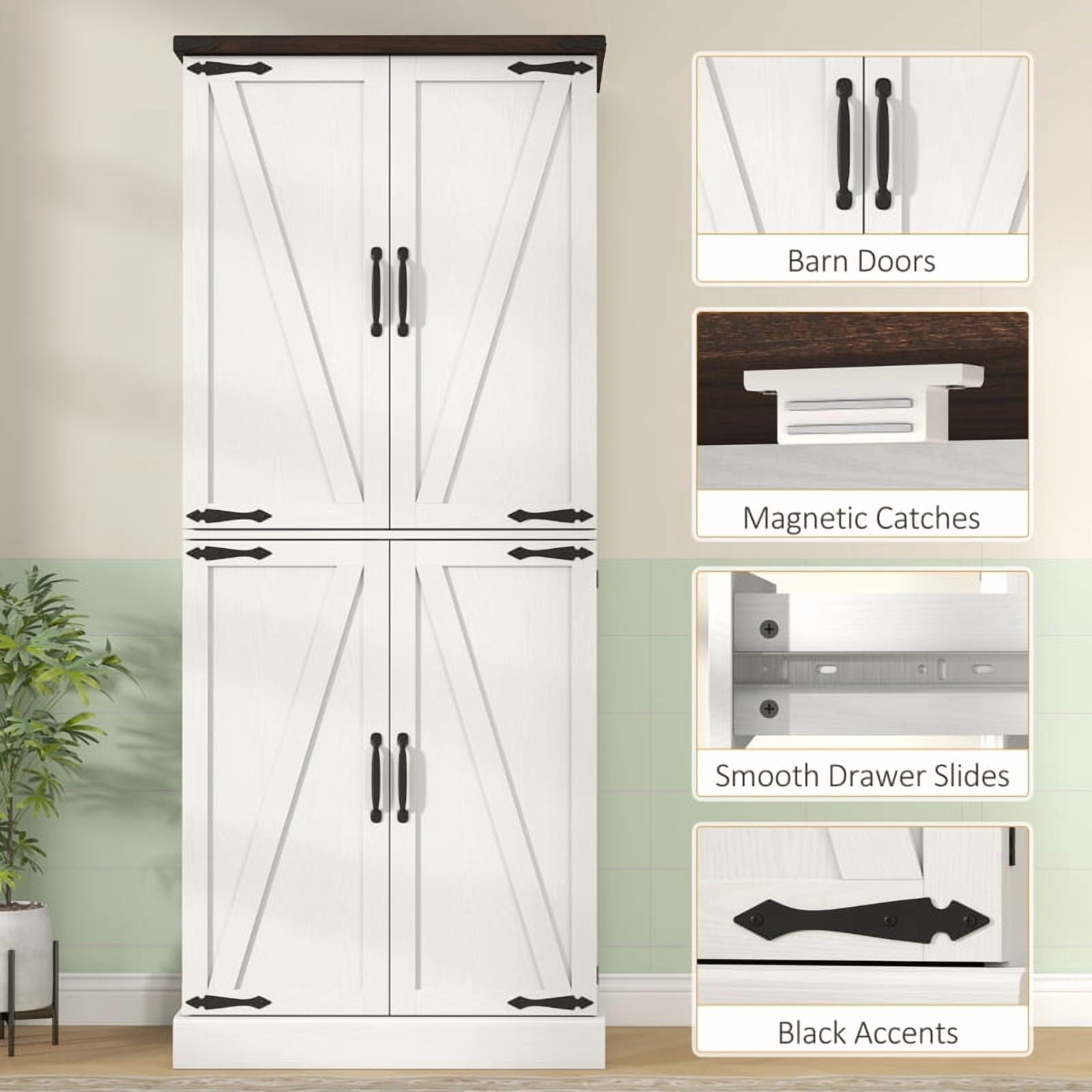 Alvantor Tall Kitchen Pantry Storage Cabinet with Door Racks & Adjustable Shelves 29.9" x 15.7" x 72" White