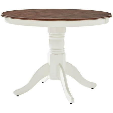 Maklaine Traditional 42"Wood Round Pedestal Dining Table in White/Brown