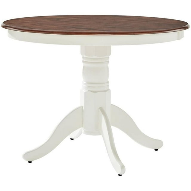 Bowery Hill Round Pedestal Wood Dining Table in Rubbed White/Rich Cherry