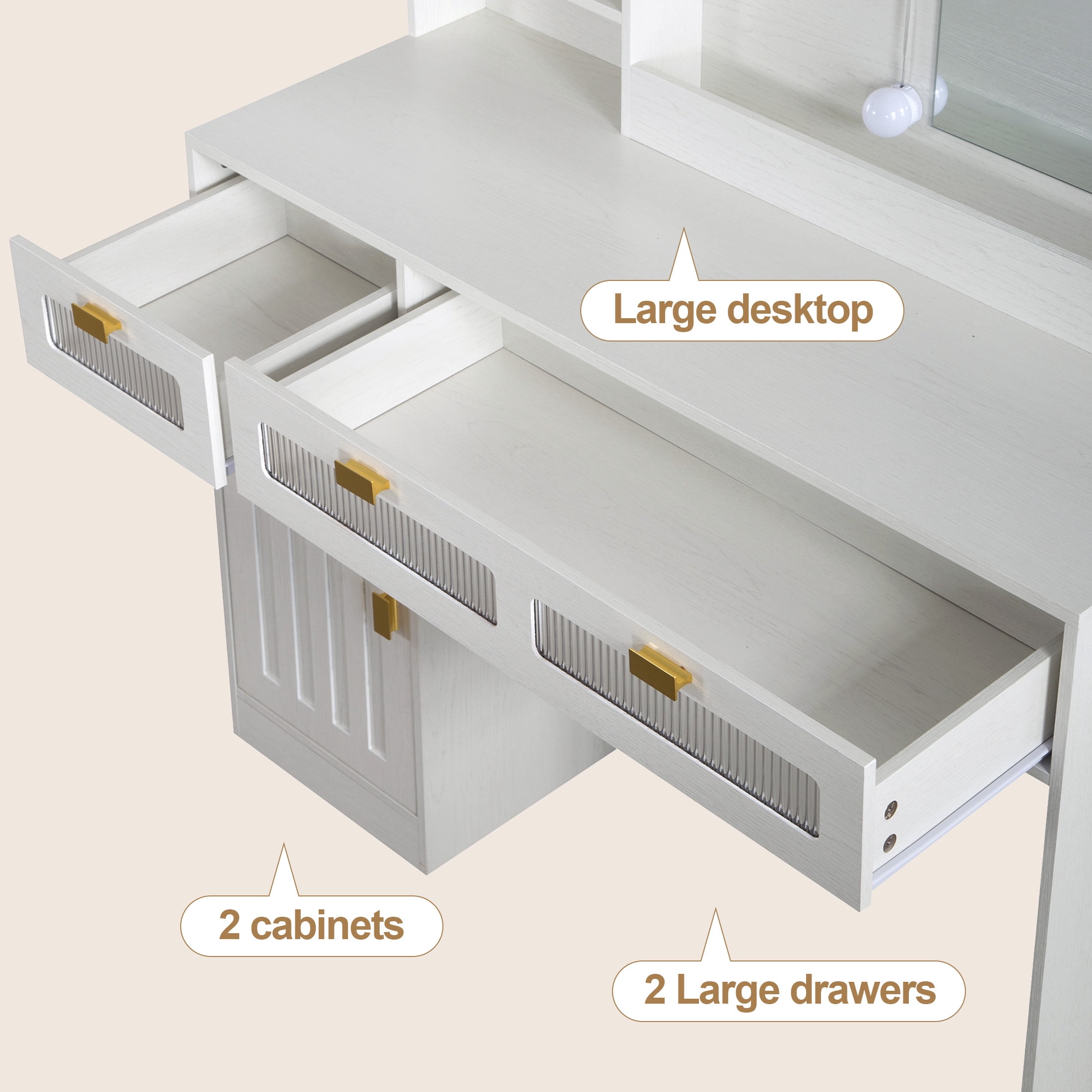 Aukfa Vanity Desk with Mirror & Hair Dryer Rack,Makeup Vanity Table for Bedroom,White