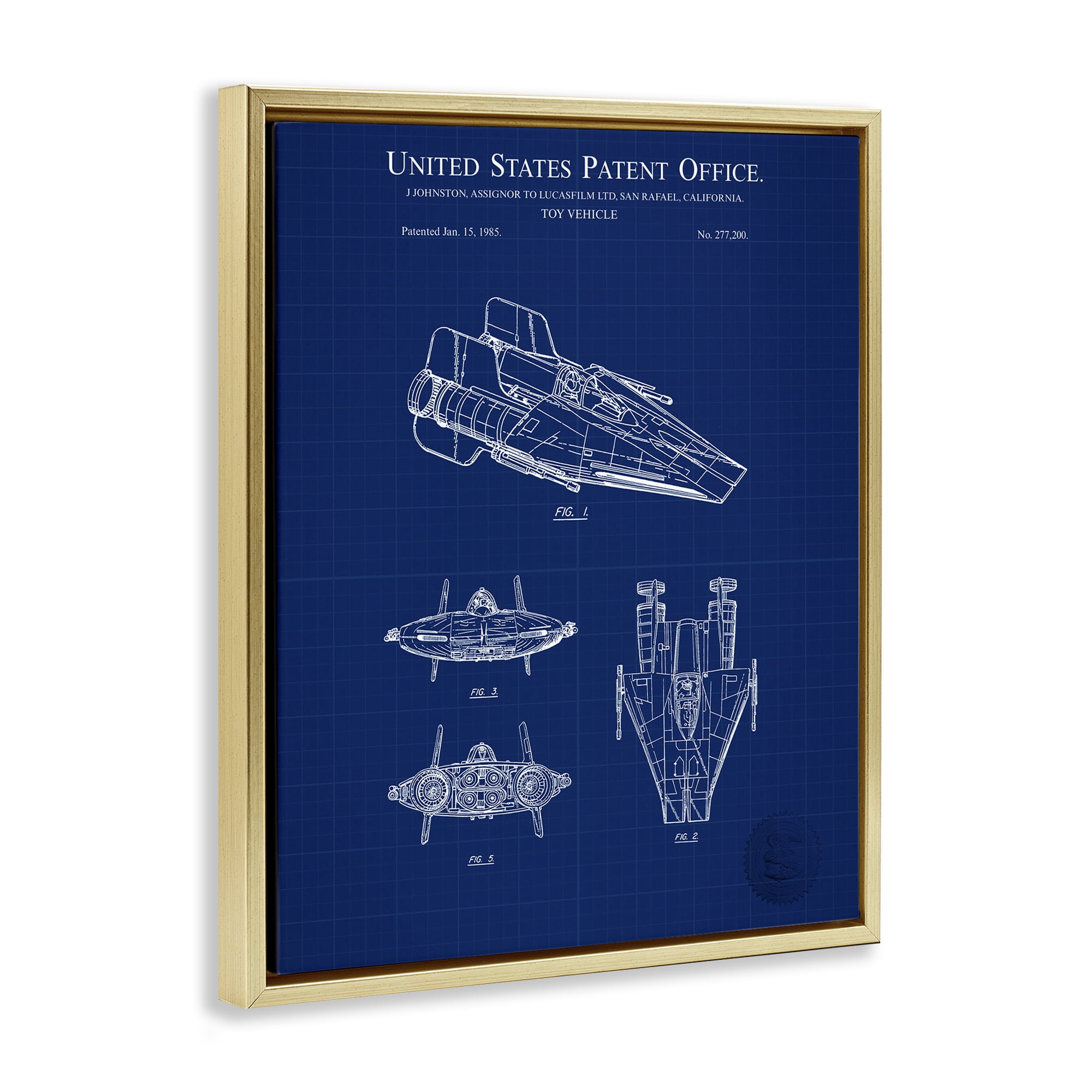 Stupell Industries Toy Vehicle Blueprint Transportation Painting Gold Floater Framed Art Print Wall Art, 25 x 31