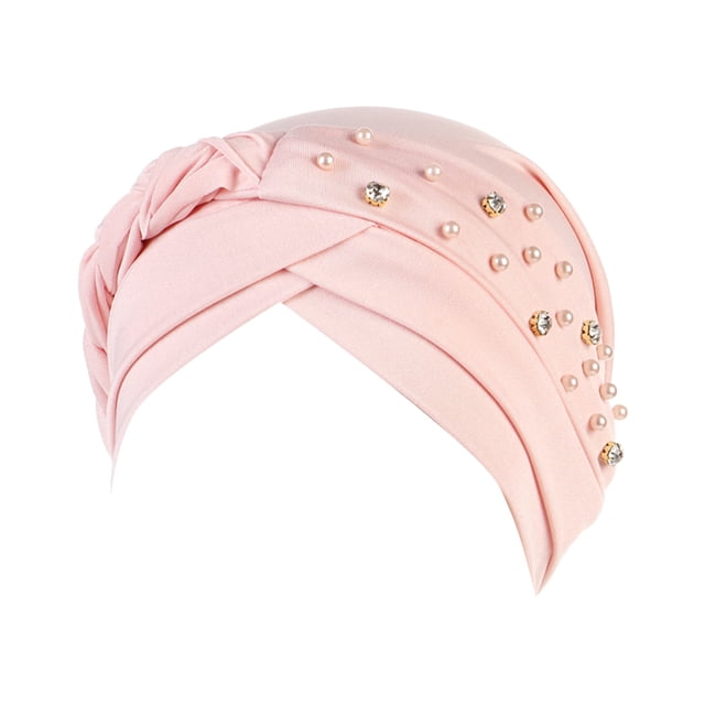 Women Elastic Solid Color Hat - Flat Hat with Stud Bead, Single Color Braid Cap, Polyester, One Size (56-58cm), All Seasons