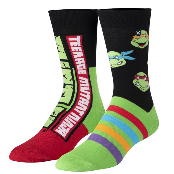 ODD SOX – Down Knit the Turtles – Novelty Crew Socks – Size Large – Men's 8–12 / Women's 9.5–13.5 –