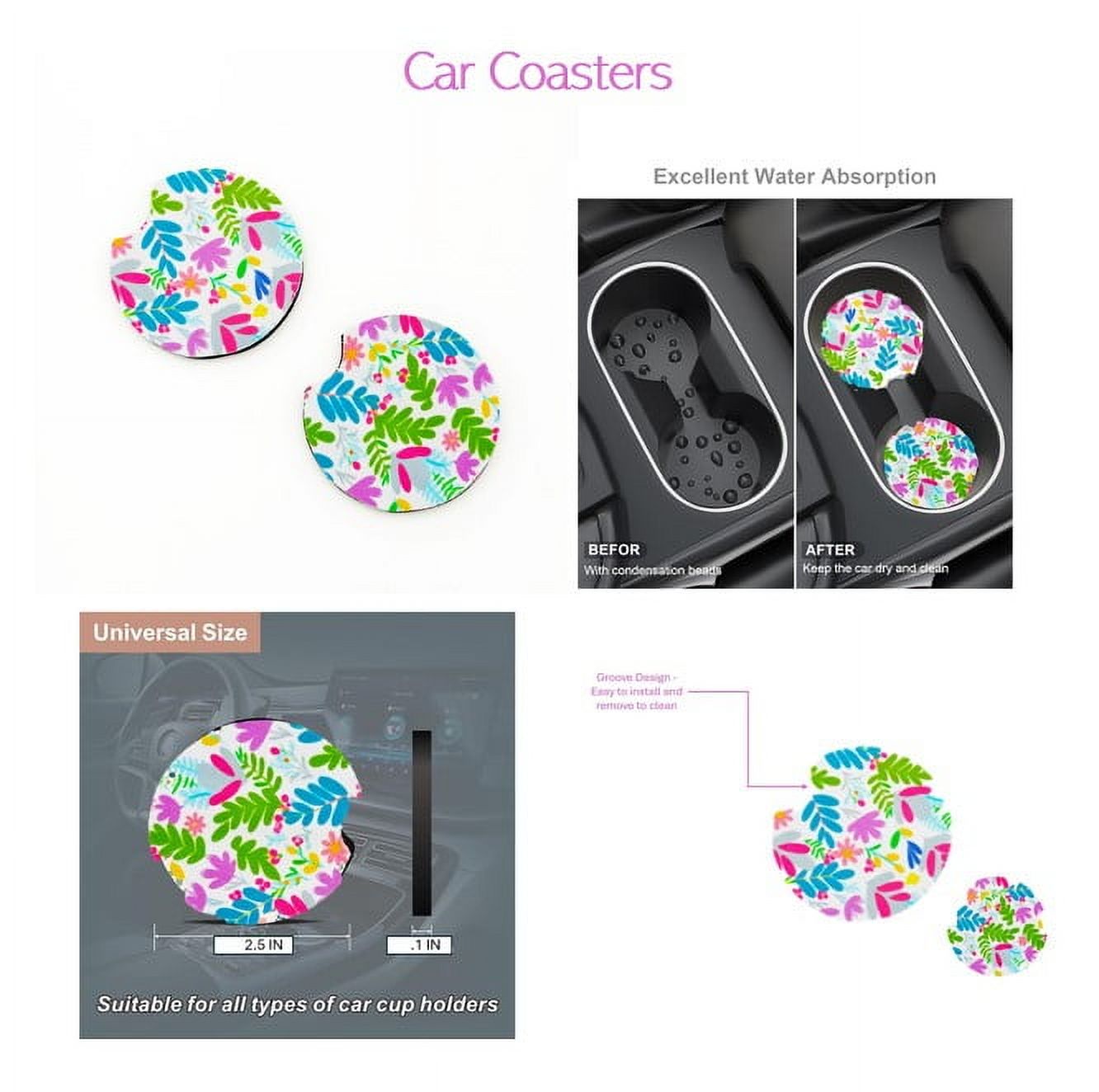 Women's Spring Floral Car Accessory Set with Keychain, Collapsible Trashcan, and Coasters