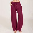thumbnail image 2 of WULMLEO Linen Pants Women Spring Summer Dressy Casual High Waisted Drawstring Pant Cotton Straight Leg Lounge Trousers Wine M, 2 of 6