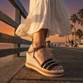 thumbnail image 4 of BLISSFUL STEP Women's Plaid Buckle Platform Peep-toe Sandals Black 7, 4 of 5
