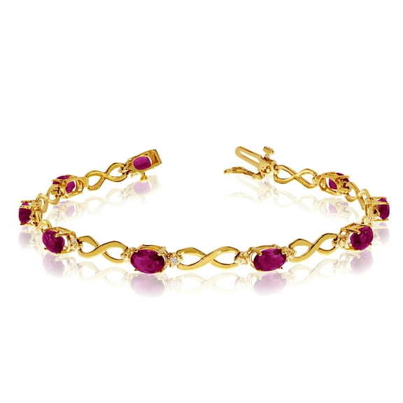 14K Yellow Gold Oval Ruby and Diamond Bracelet
