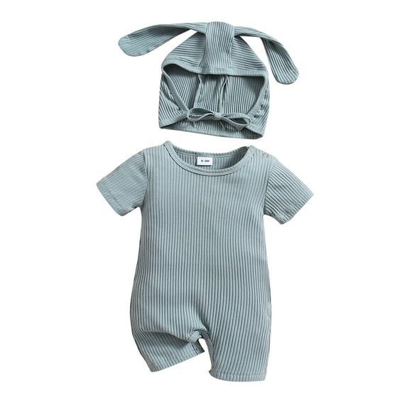 Easter Outfit Baby Boy Cute Bunny Letter Embroider Short Sleeve Baby Romper Jumpsuit Baby Boy Outfit for Boys 0-3 Months