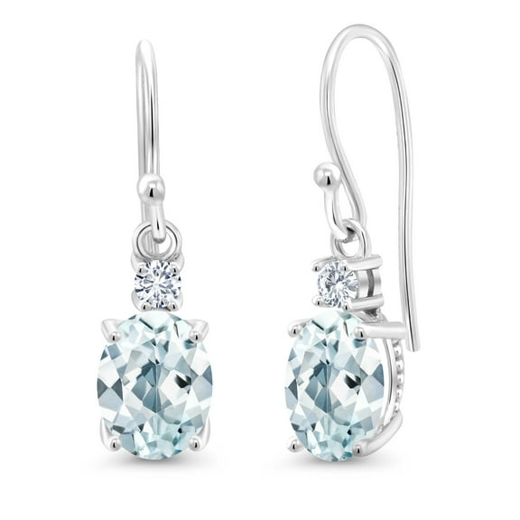 Gem Stone King 10K White Gold Sky Blue Aquamarine and E-F Lab Grown Diamond Dangle Earrings for Women (2.53 Cttw, Gemstone Birthstone, Oval 8x6mm)