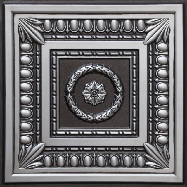 Panneaux de Plafond à Colle Botanique Rustique Antique Argentée Dundee Deco, 2 Pi X 2 Pi (60 cm X 60 cm), 4 Pi2 (0,37 M2) Chacun
