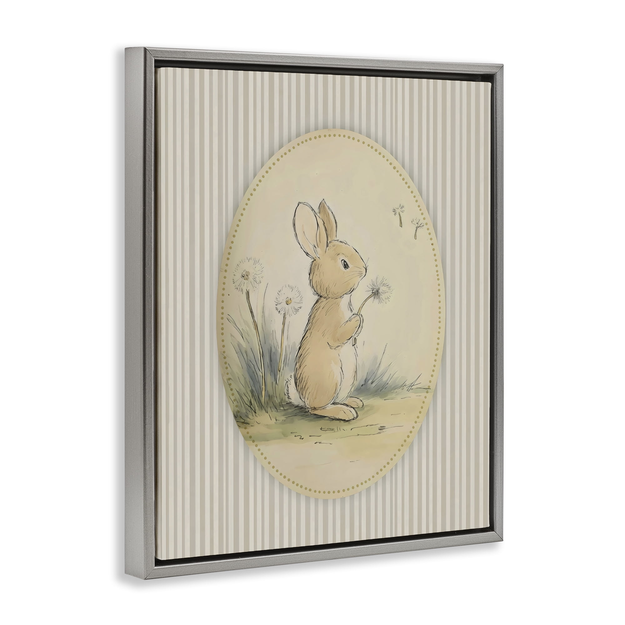 Stupell Industries Baby Bunny in Dandelions Gray Framed Floater Canvas Wall Art, design by Arlington Prints