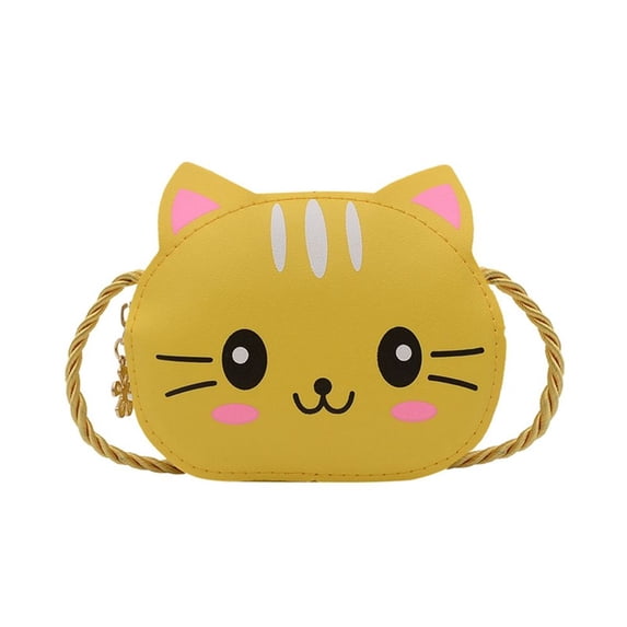 Simple Cute Cat Printing Wallet Kids Crossbody Bag Coin Purse Single Shoulder Bag Baby Bag PU Leather Handbag Children Bag YELLOW
