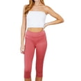 thumbnail image 2 of Juniors Active Stretch Capri Length Yoga Workout Leggings with Wide Wastband (Pink, S), 2 of 5