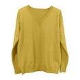 thumbnail image 4 of Fiaer V Neck Sweaters for Women Plus Size Trendy Long Sleeve Casual Loose Fit Solid Lightweight Pullover Tops Yellow XL, 4 of 5