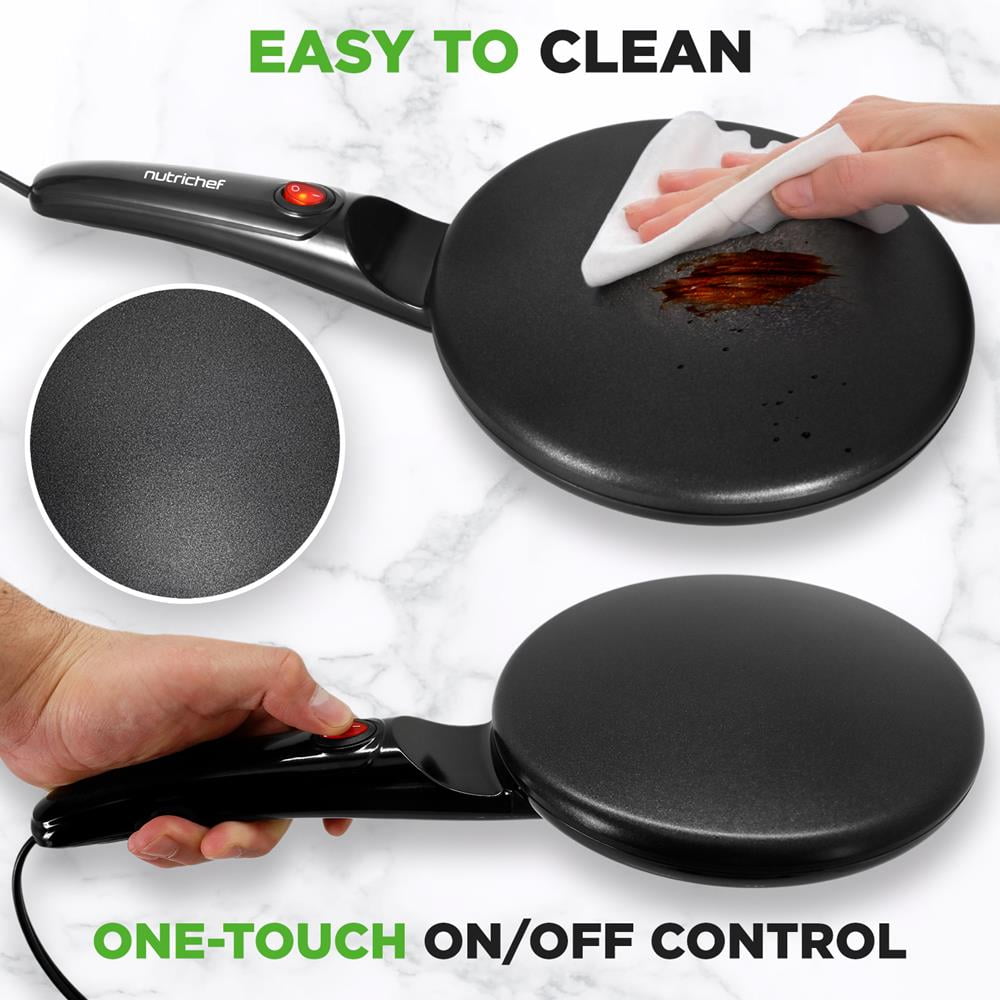 Nutri Chef Electric Plug in Countertop Crepe Maker and Griddle Hot Plate, Black