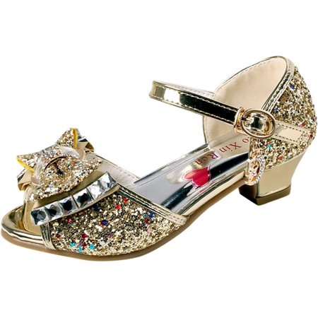 

QWZNDZGR 4-13Years Girls Sandals Princess Shoes Fish Mouth Open Toe Flower Shoes Hollow Flower Shoes Soft (Gold 5.5-6 Years)